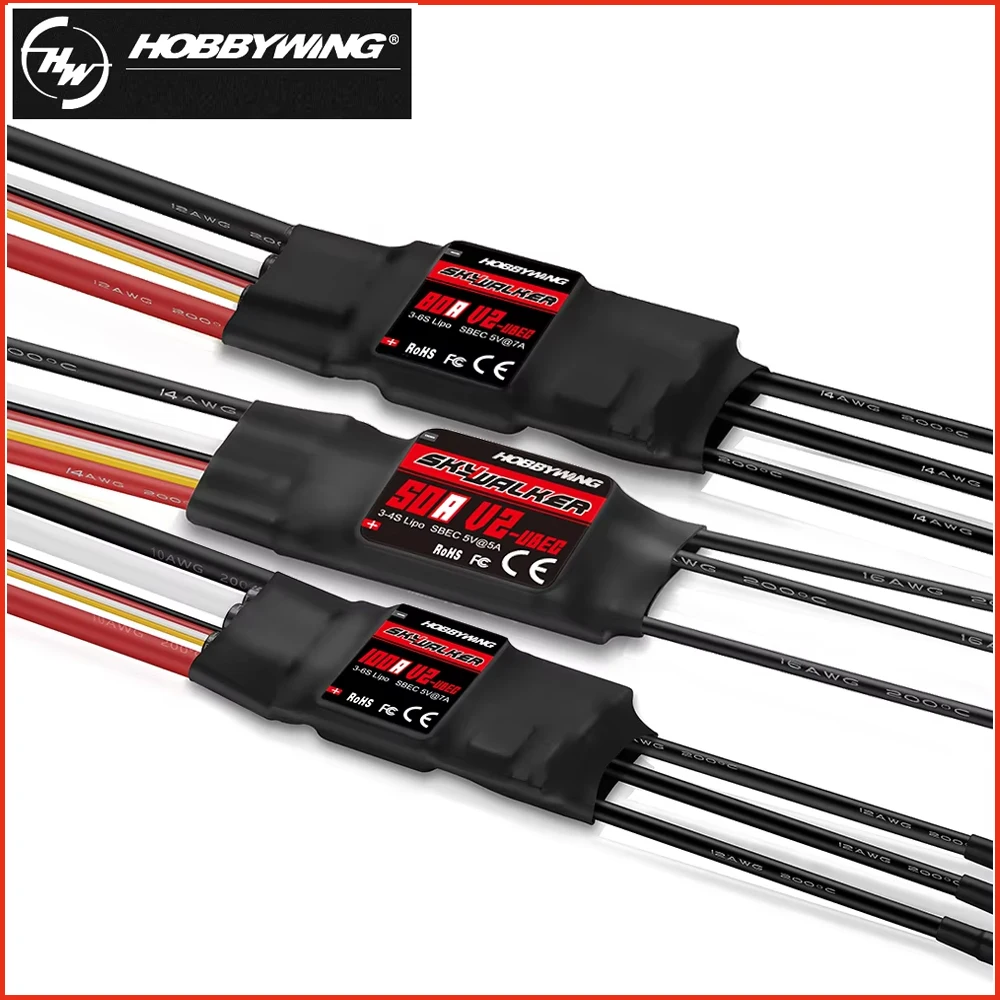 Hobbywing Skywalker 15A/30A/40A/50A/60A/80A/100A V2 Controlador de velocidade ESC com UBEC para RC FPV Quadcopter Aviões Helicóptero