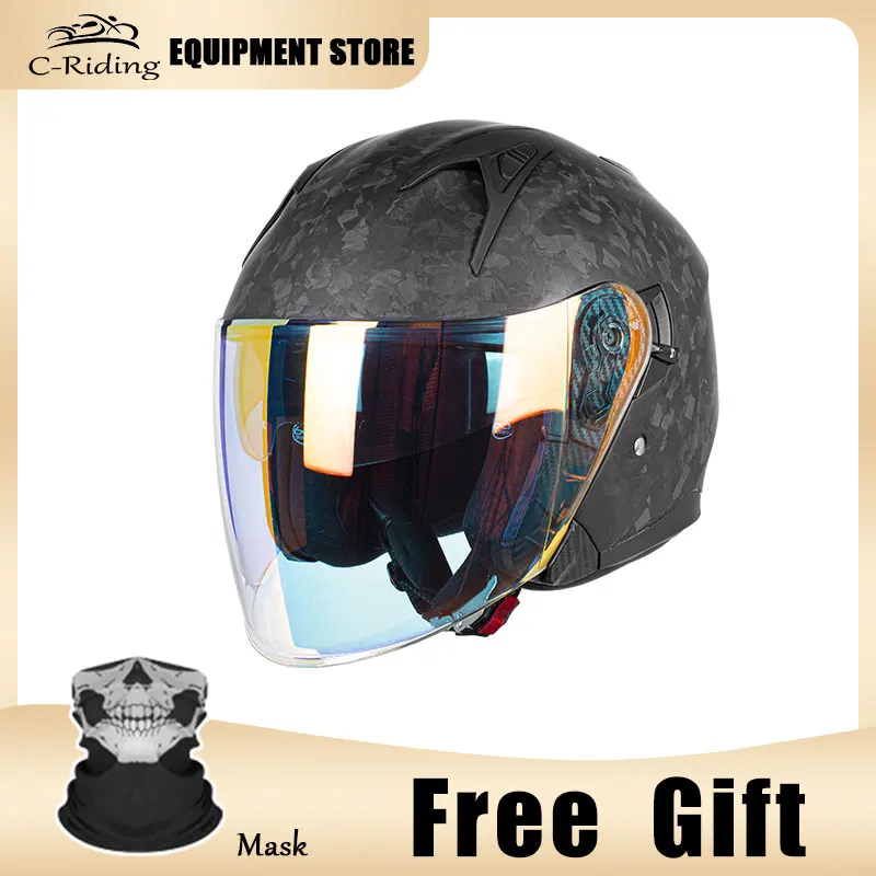 

Шлем 3/4 из кованого углеродного волокна в стиле ретро с гибридной конструкцией, козырек высокой четкости, прочный и устойчивый к царапинам, безопасный DOT