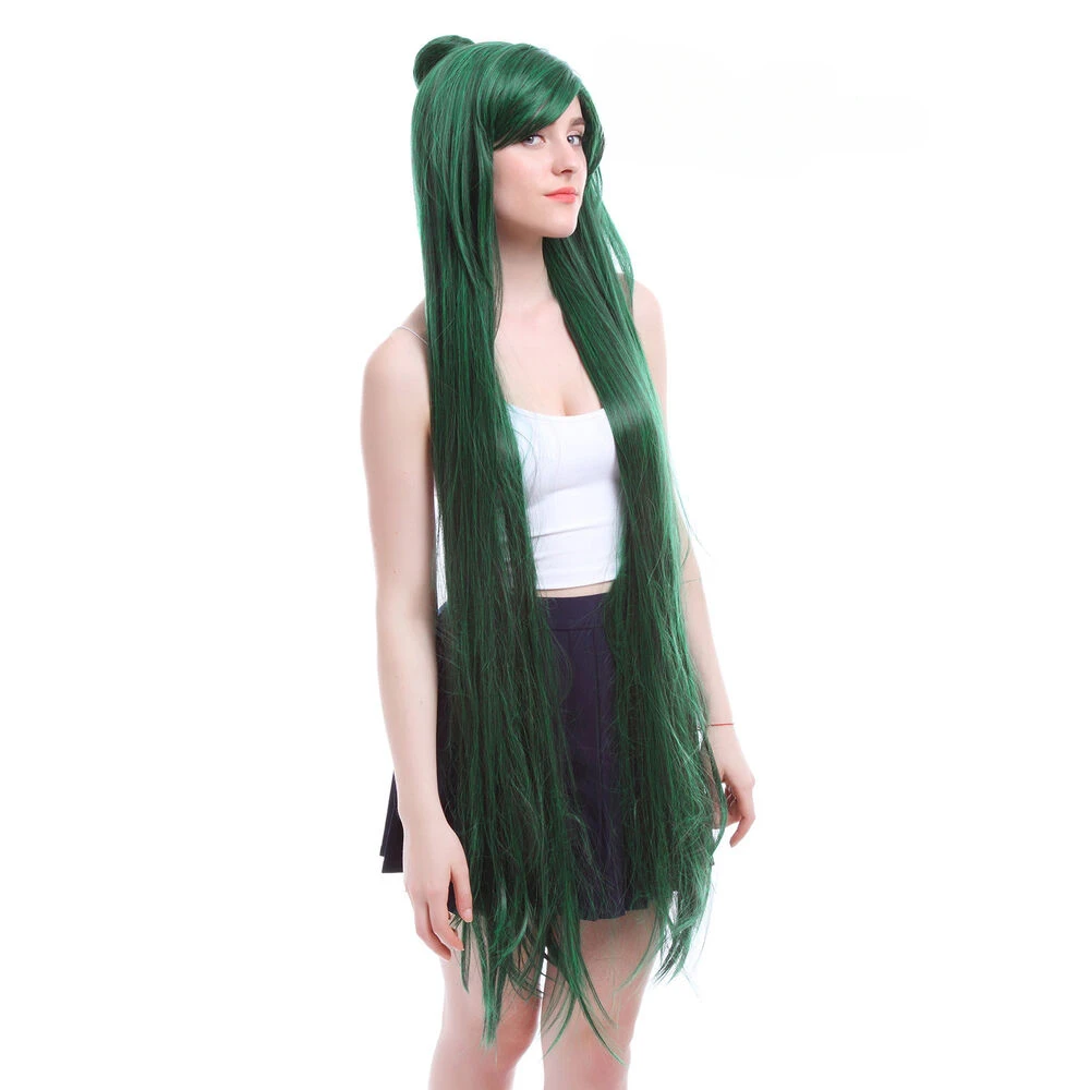 Anime Sailor Pluto Meiou Setsun Wig Cosplay hijau tua lurus panjang