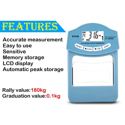 Imagen 2 del producto Dinamómetro de mano Digital de 396 libras/180 Kgs medidor de medición de fuerza de agarre captura automática potencia de agarre de mano electrónica