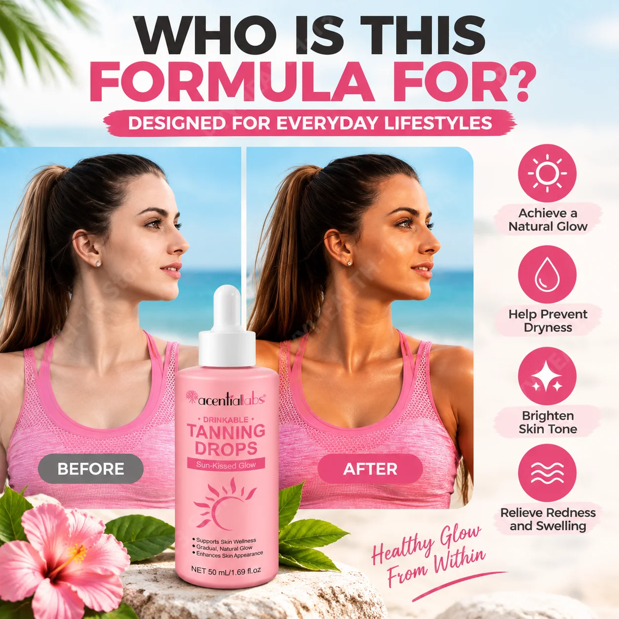 Drinkable Tanning Drops Prevent Dryness Brighten Skin Tone Relieve Redness and Swelling Vitamin B12 Vitamin B6 50ml for 50 Days