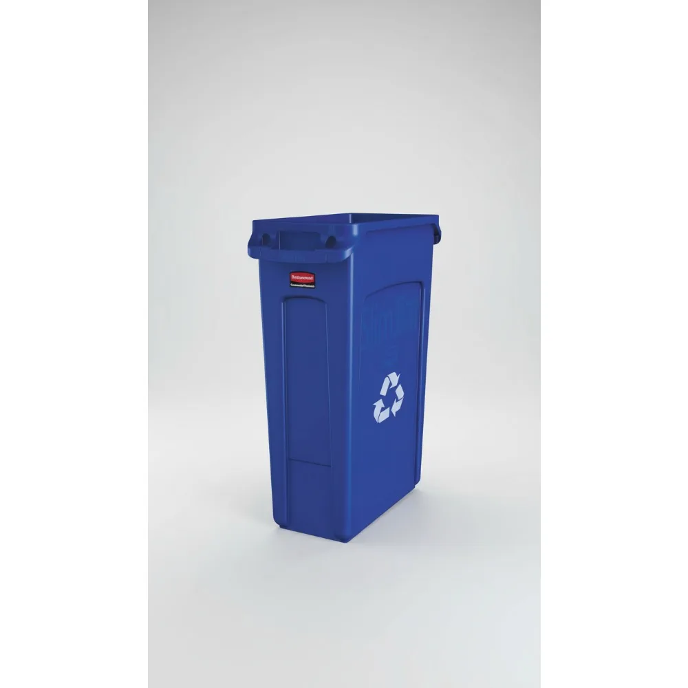 

23 Gallon Slim Plastic Recycling Bin with Venting Channels - Blue Trash Can for Kitchen Office Classroom