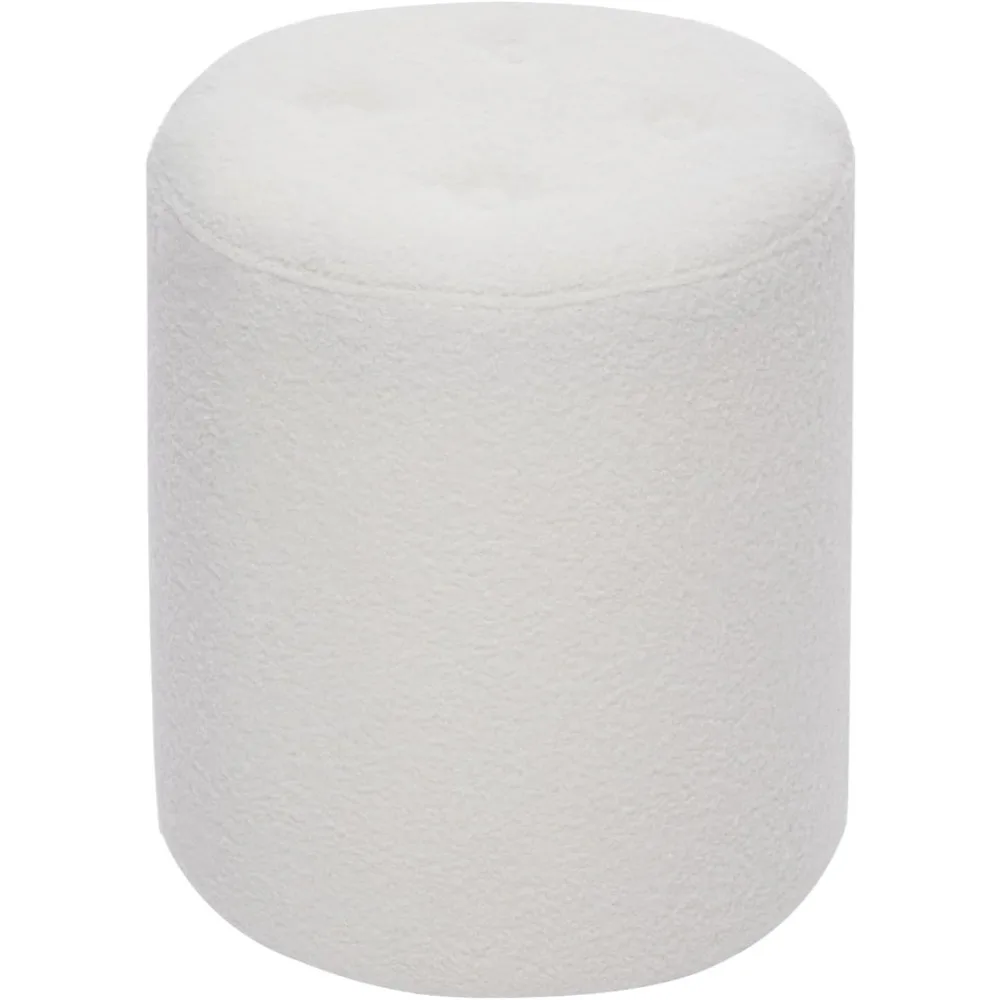 

Modern Round Ottoman, Button-Tufted Foot Stool Ottoman, Teddy Fleece Upholstered Vanity Stool for Makeup, Bedroom