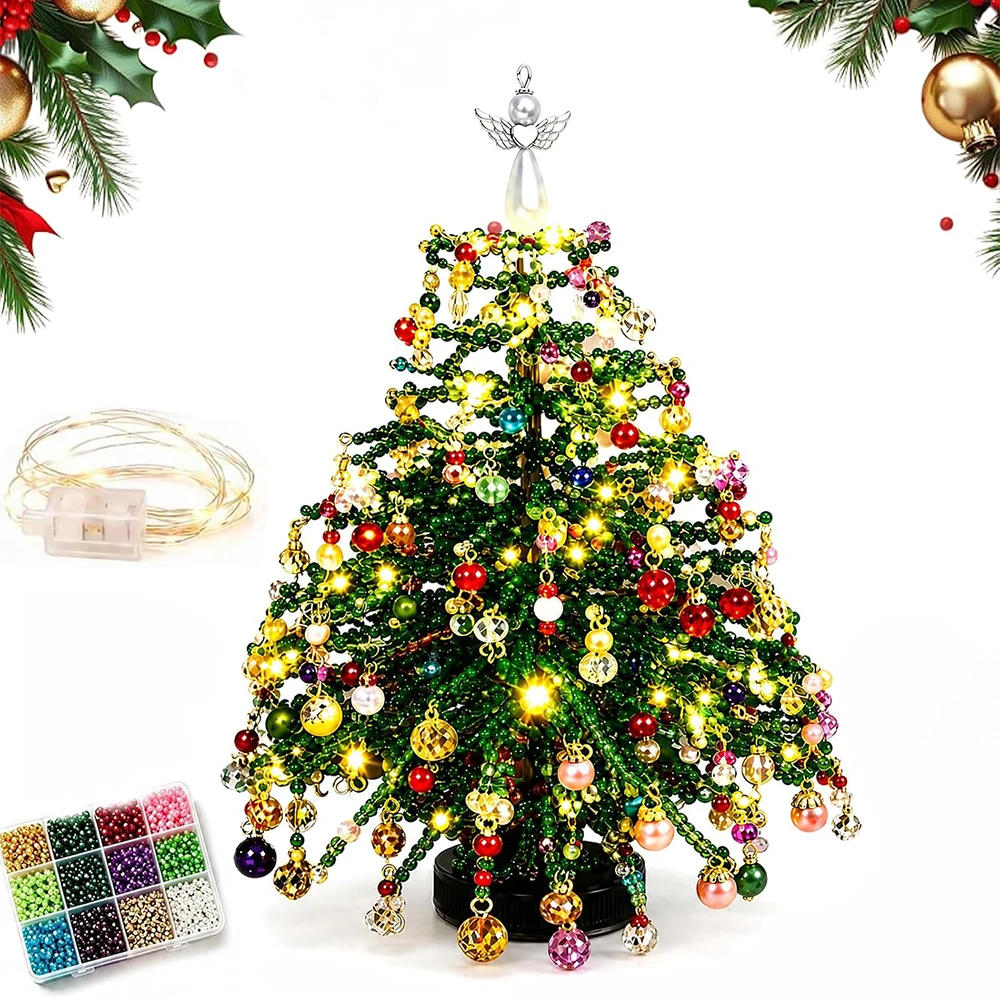 DIY Beaded Christmas Tree Kit for Adults, 3D Crystal Bead Holiday Craft Set Handmade Tabletop Christmas Decor Gifts