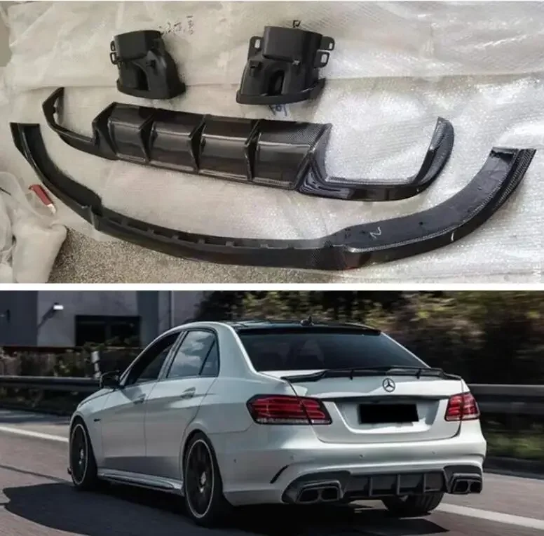 For Benz W212 E63 2014 2015 2016 Carbon Fiber Car Rear Bumper Diffuser Exhaust Tips Front lip Trunk Door Spoiler Cover Body Kit