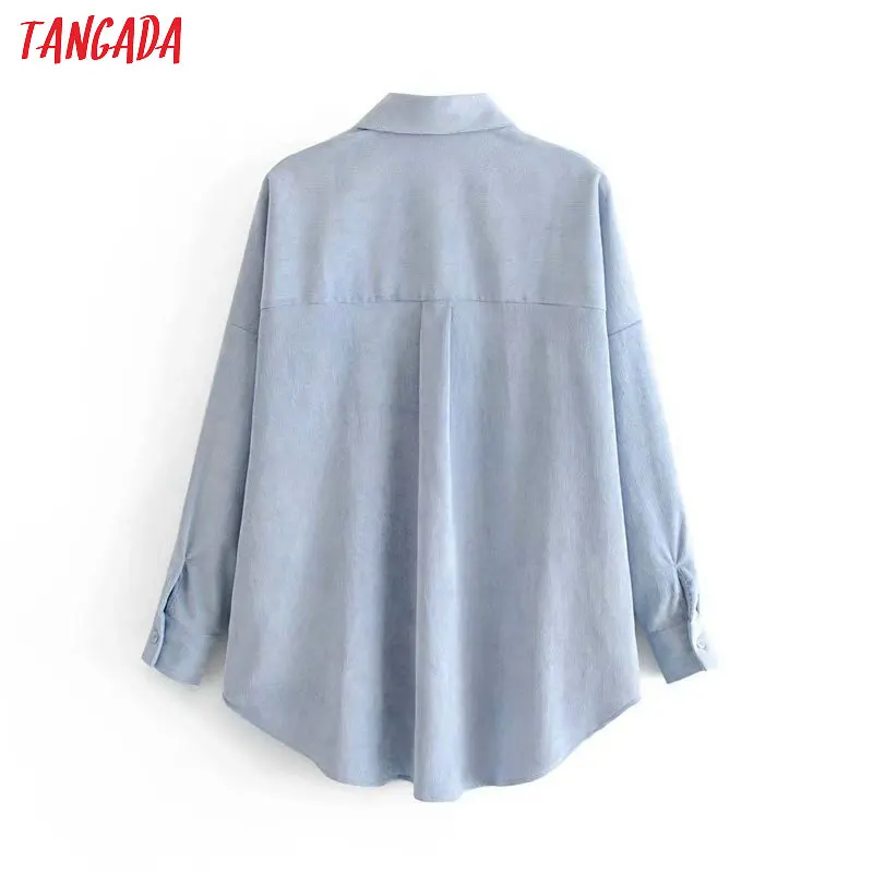 Tangada Women Preppy Oversize Corduroy Shirt Blusas Mujer De Moda Boyfriend Style Shirt Womens Tops 6P59