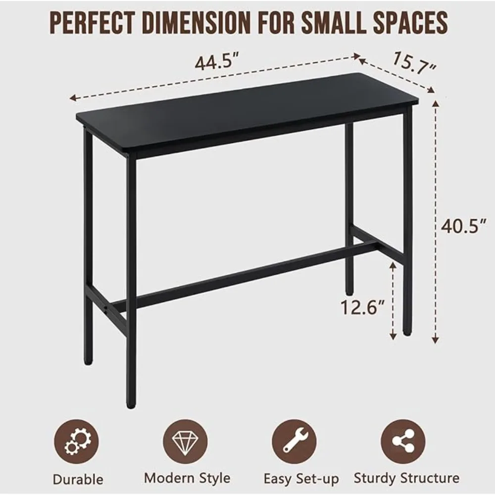 Stół barowy 44,5 cala, stół pubowy z regulowanymi nóżkami i ochraniaczami podłogi, wąski prostokątny stół do jadalni, blat kuchenny, wysoki stół.