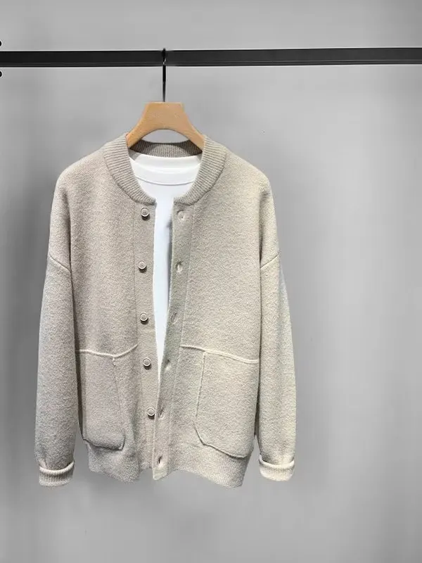 

Новый мужской вязаный свитер, кардиган, свободный крой, однотонная модная верхняя одежда, осенне-зимний повседневный простой универсальный топ