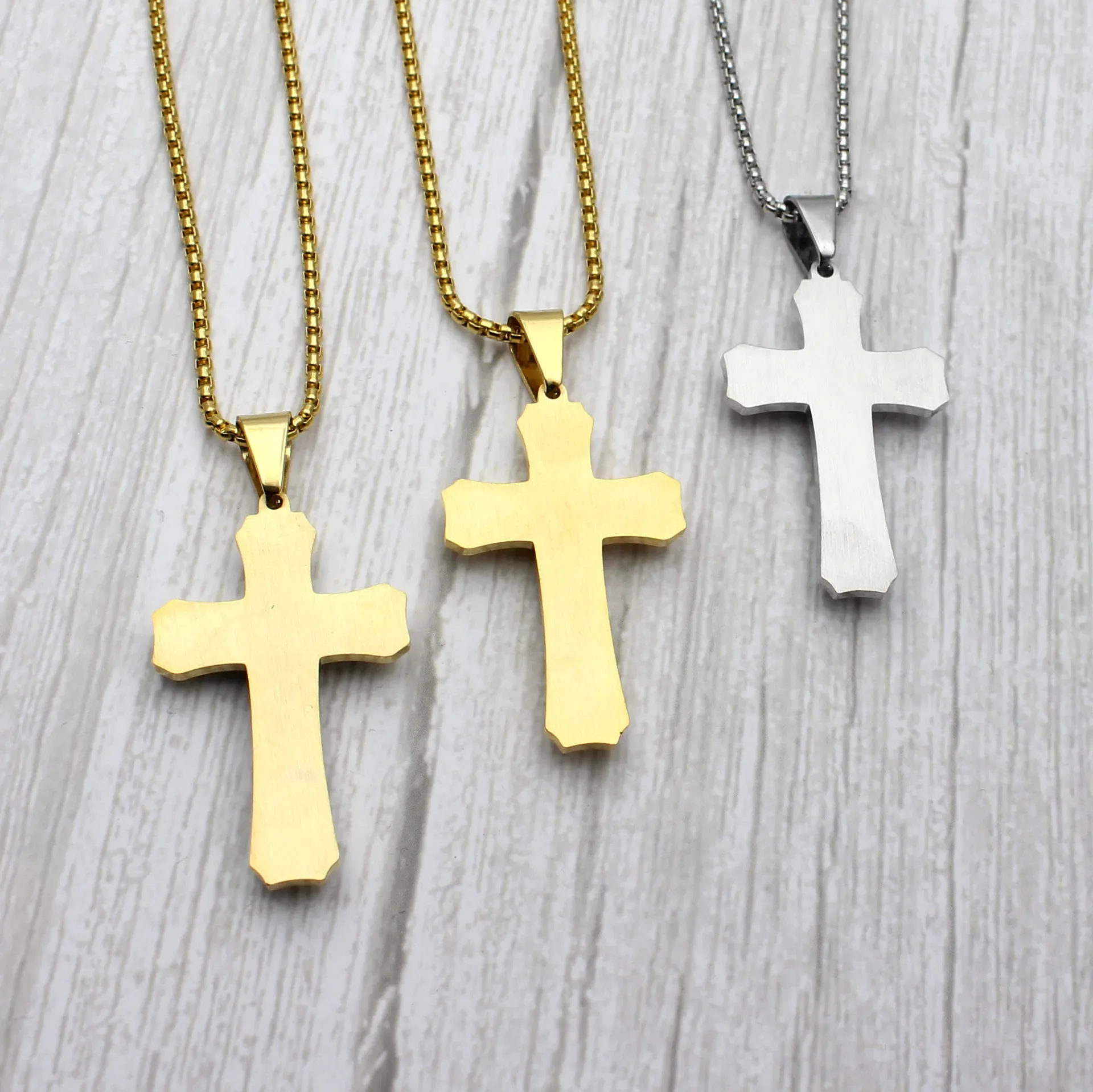 60cm Men Christian Cross Necklace Pendants Fashion Jewelry Stainless Steel Black Gold Color Dropship