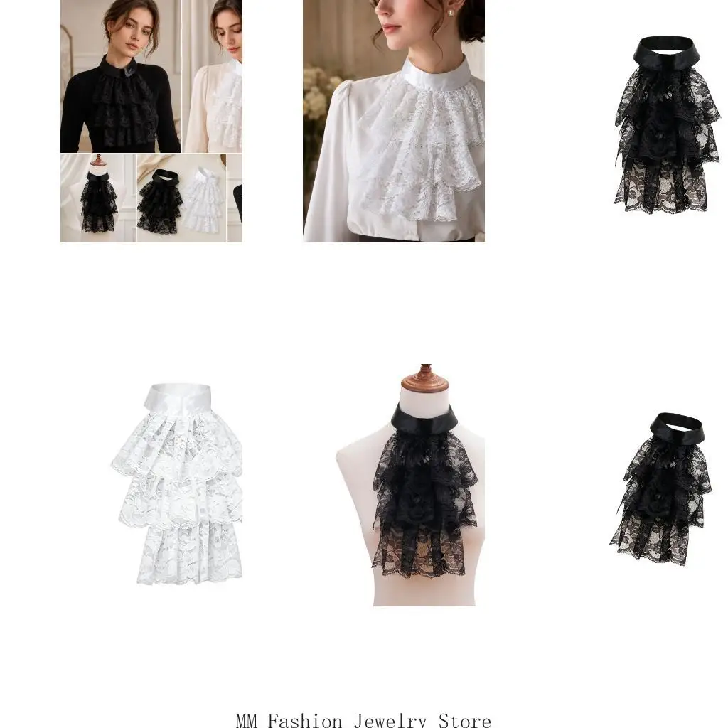 Layered Decorative Faux Collar, Detachable Lace Collar Insert Accessory for Round Neck V Neck and Daily Outfit Matching D0UB