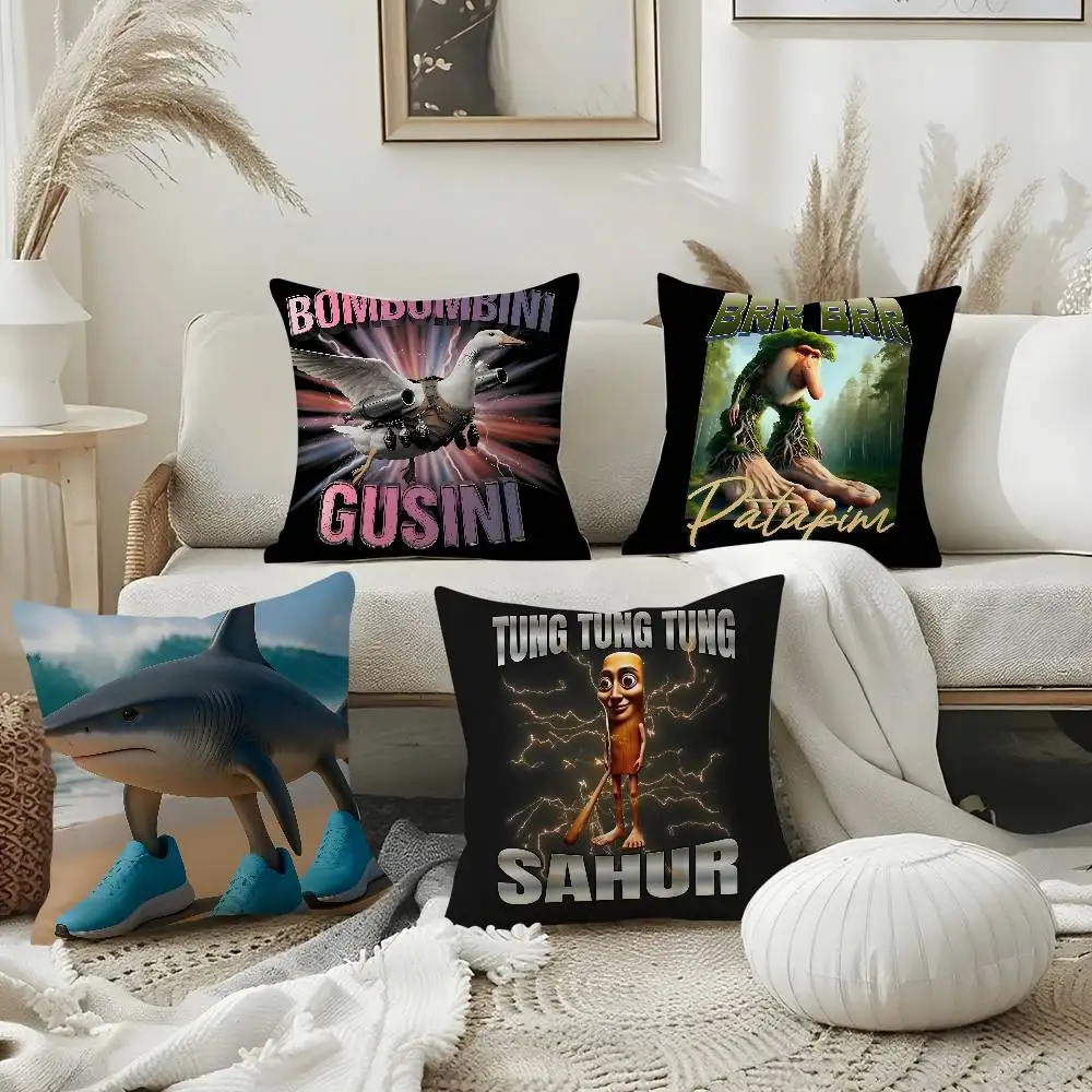 Taie d'oreiller italienne Brain Rot Meme Tralalero Tralala, housse de coussin courte en peluche Double face pour salle d'impression HD, pour la maison et le bureau