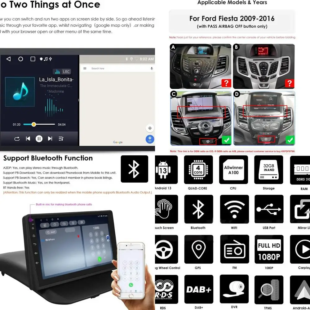 

9-дюймовый HD сенсорный экран Android 14 стерео автомобильный радиоприемник для Ford Fiesta 2009-2020 беспроводной Carplay | Android Auto 2G+64 ГБ WiFi GPS Nav