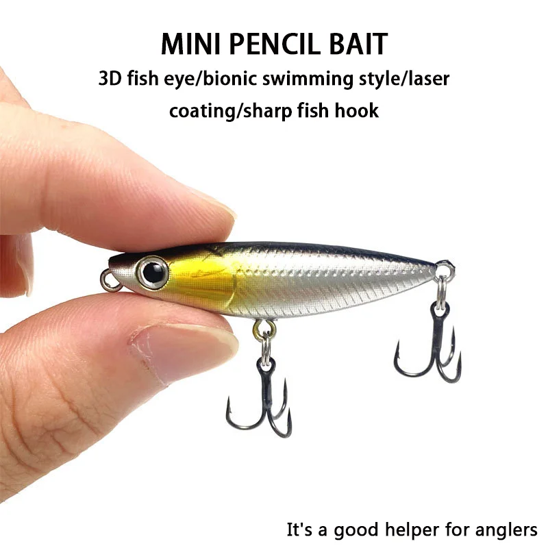 1pc 45mm 1.9g Zigzag Dog Pencil Floating Fishing Lure 3D fish eye Mini Hard Lure Fishing equipment