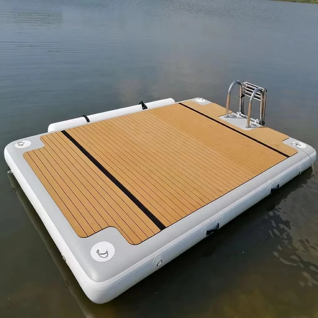 Popular Drop Stitch Roll up Inflatable Yacht Dock Floating Jet Ski Dock Pontoon Deck Inflatable Dock Platform for Swimming view 3