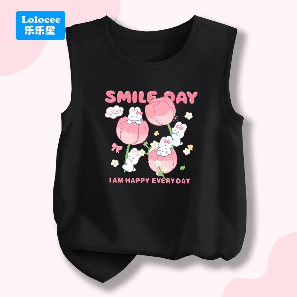 Girls Tulips Floral Print Vest Kids Summer Tank Top Kids Sleeveless Cartoon T Shirt 3-14Year Children Party Clothes YJX01