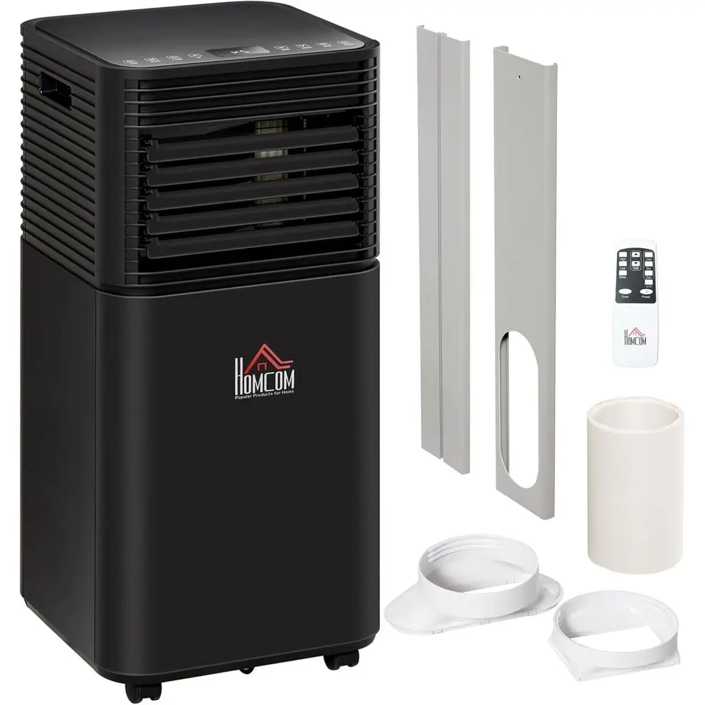 

Портативный кондиционер 3-в-1: охлаждение, режим сна, пульт ДУ, 24-часовой таймер, автоматическое отключение, комплект для окна, 344 кв. футов, черный