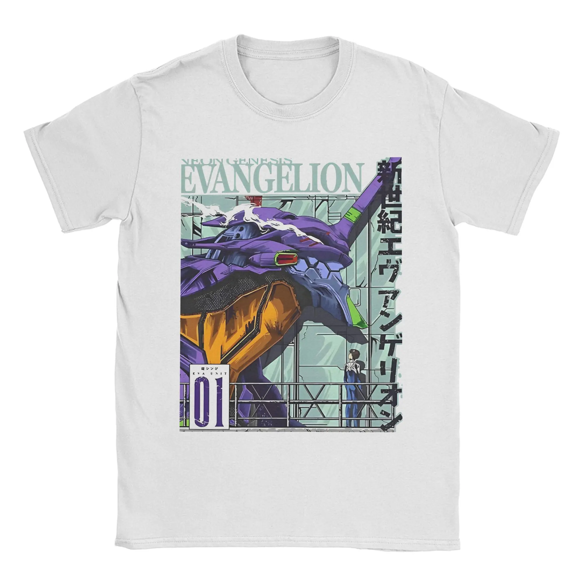 01 Camisetas EVANGELION para hombres y mujeres, ropa 100% de algodón, Hip Hop EVA Anime, cuello redondo, manga corta