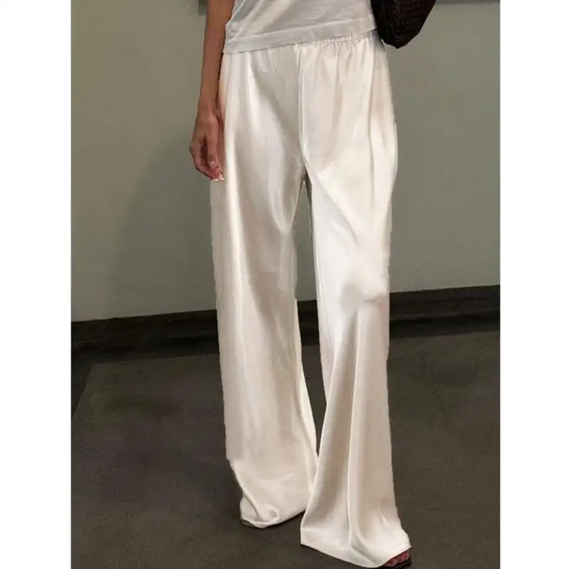 سراويل نسائية من الساتان بأرجل واسعة عالية الخصر سراويل طويلة مرنة كلينفيت Sle منتصف منخفضة الخصر مادة PVC مواد أخرى 00% #3