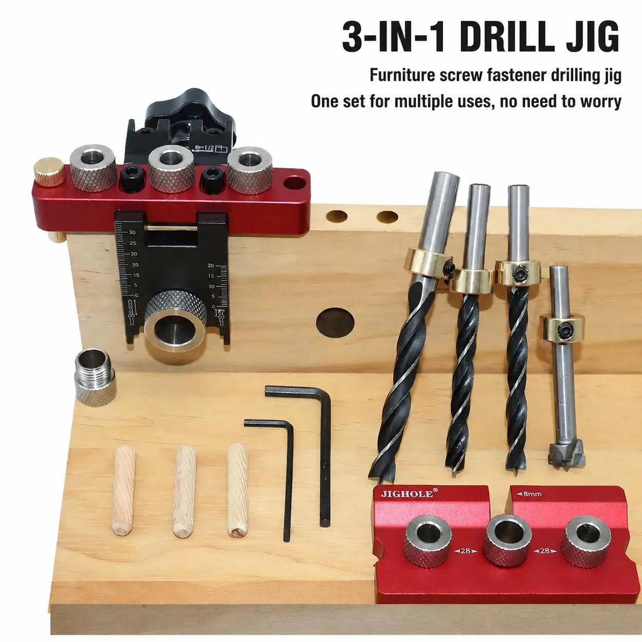 3 in 1 Log Tenon Positioner Woodworking Tool Furniture Punching Locator Hole Drilling Guide for Round Wood Joint Making