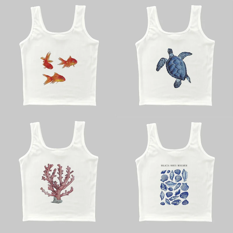 Summer Printed Cut Tops Female Animals And Plants Printed Camisole Sexy Halter Vest Thin Bottoming Shirt Y2k Street Wear