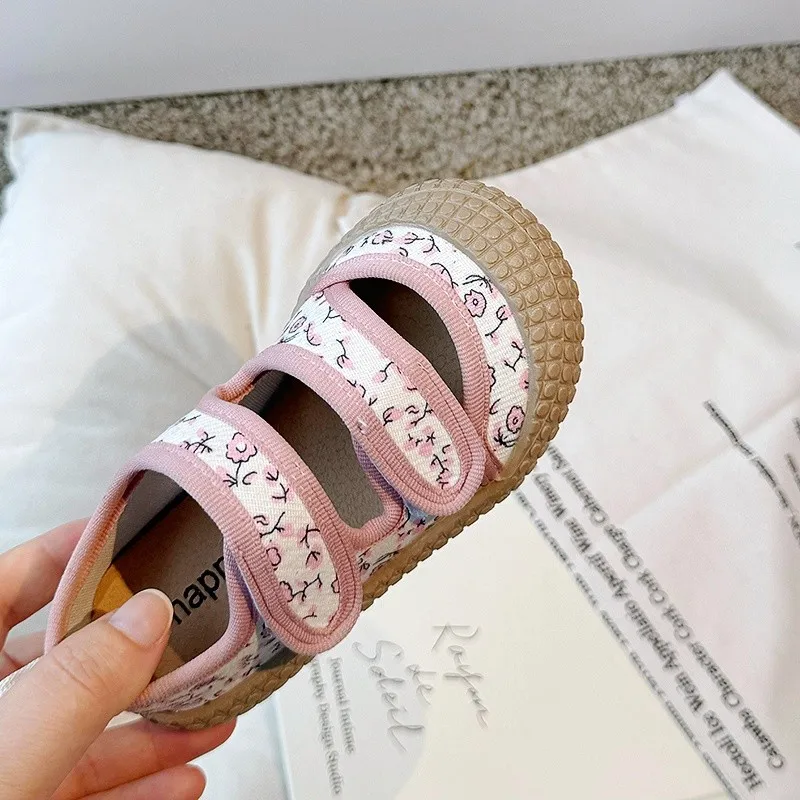 2024 Boat Girls Canvas Mary Jane Shoes Tree Printing Flats Kids Casual Shoes Children\'s Sneakers Comfotable Toddlers Girl Baby