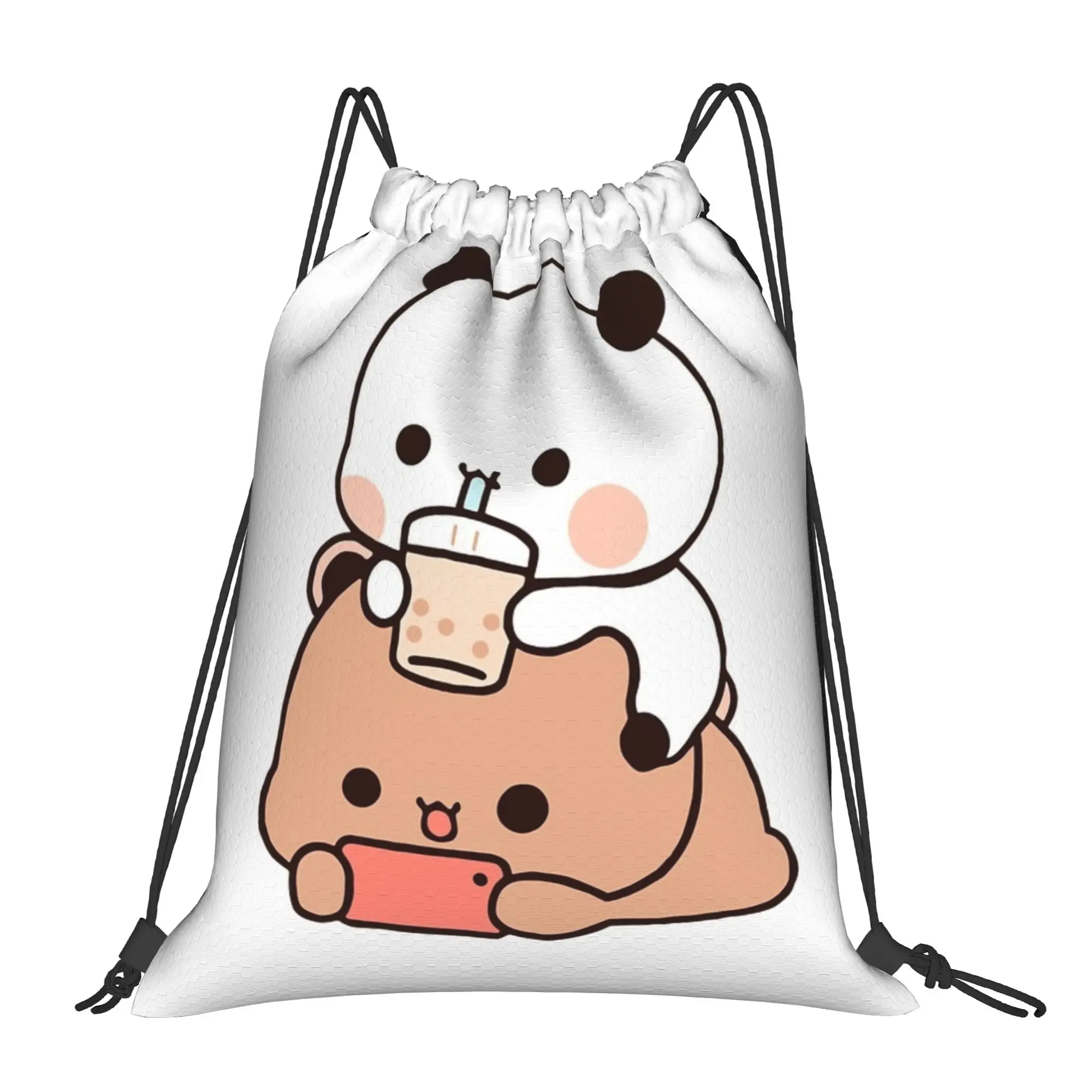 

Panda Bear Bubble Tea Anime Cartoon Kawaii Drawstring Backpack Sports Gym Bag Water Resistant String Sackpack for Cycling