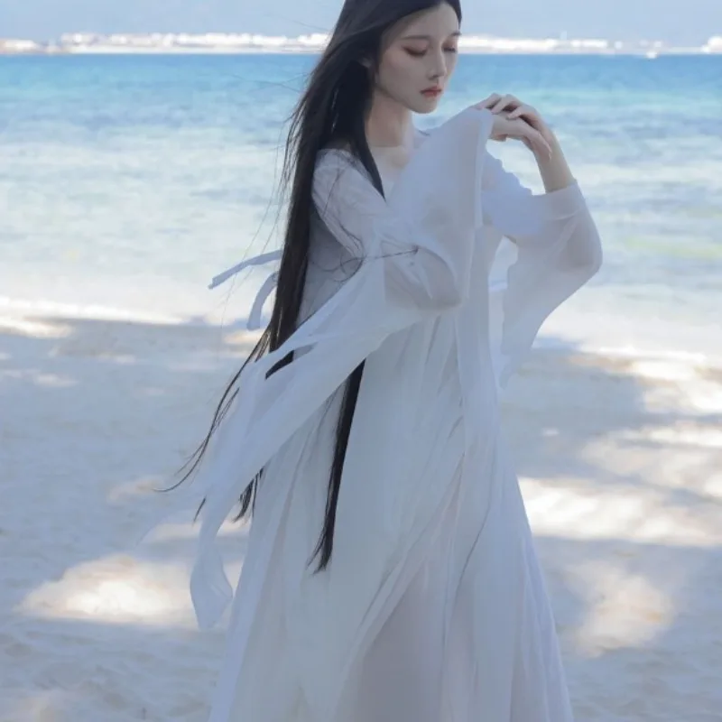 Irregular Elegant Fairy Beach Lace-up Design National Style Sunscreen Cardigan Super Fairy Holiday Long Shawl Cardigan Cover-Ups