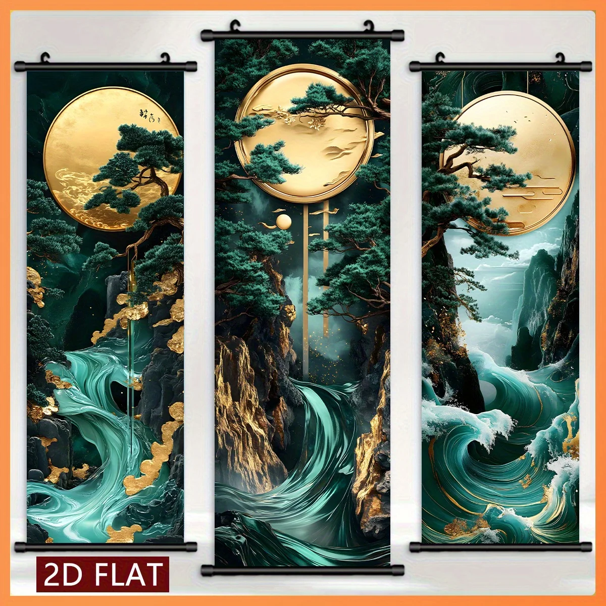 Gilded Welcome Guest Pine Scroll Tapestry, High-Definition And Non Fading Wall Hanging Scroll Painting, Room Decoration
