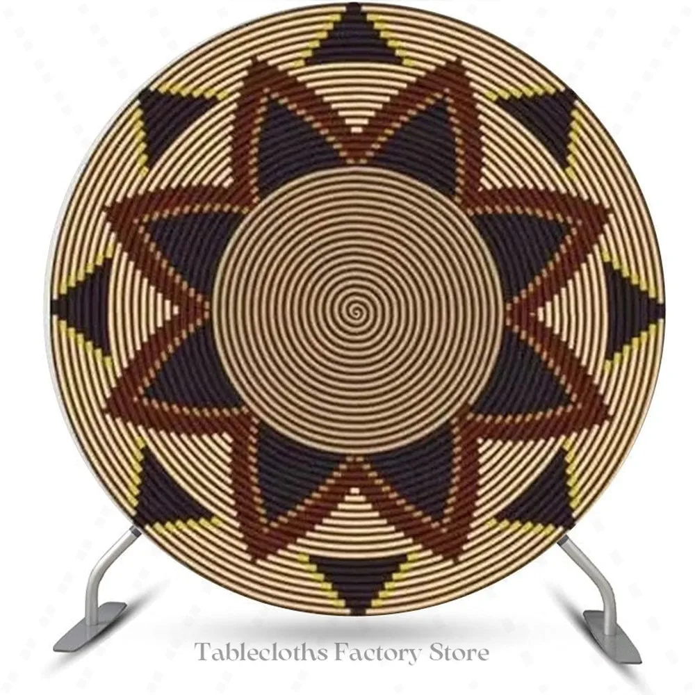 Tableclothsfactory Mexican Traditional Ethiopian Round Backdrop Flowers Pattern Africa Colorful Circle Cover for Party Birthday