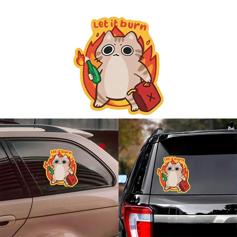 Fun Fire Cat Vinyl Car Stickers, Creative Cartoon Stickers, Car Bumpers, Windows, Motorcycles, Helmets, Laptop Decorations