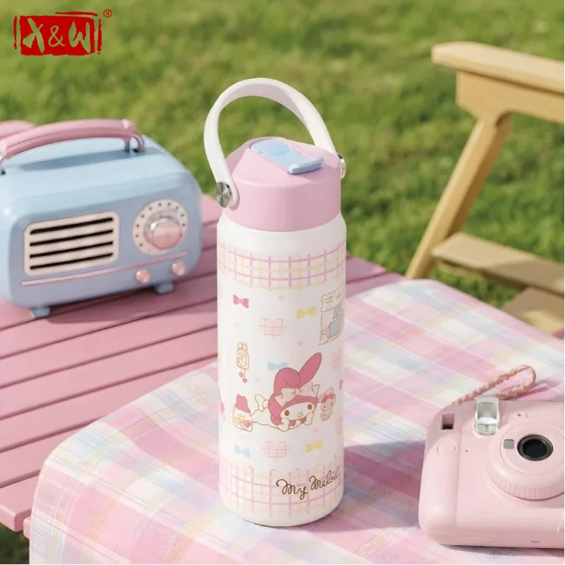 X&W Sanrio 720ml Cartoon 316 Stainless Steel Thermos Bottle Dual Drink Straw Cup Leak-Proof Thermal Portable School Office Gifts