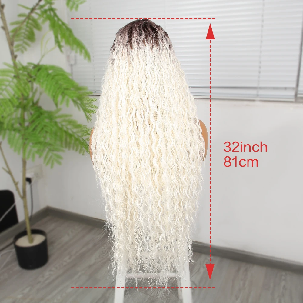 32inch  Long Curly Wig white Daily For Black Women Perfeet for Any Occasion 13*4.5 Lace Front Wigs 180 Density Synthetic Wig