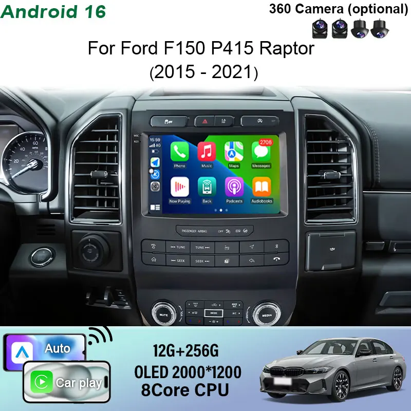 Android 16 9“For Ford F150 P415 Raptor 2015-2021 Wireless CarPlay  GPS Bluetooth WiFi DSP IPS HD Touch Screen Multimedia Player