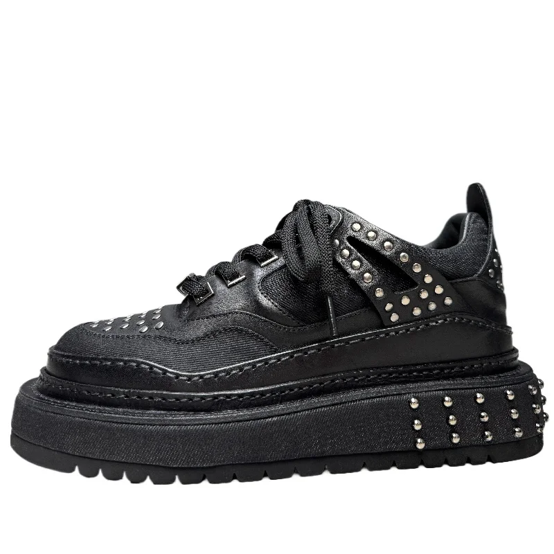 Genuine Leather Denim Casual Shoes for Men's British Original Metal Rivet Design Board Shoes Thick Sole Height Increasing Shoes