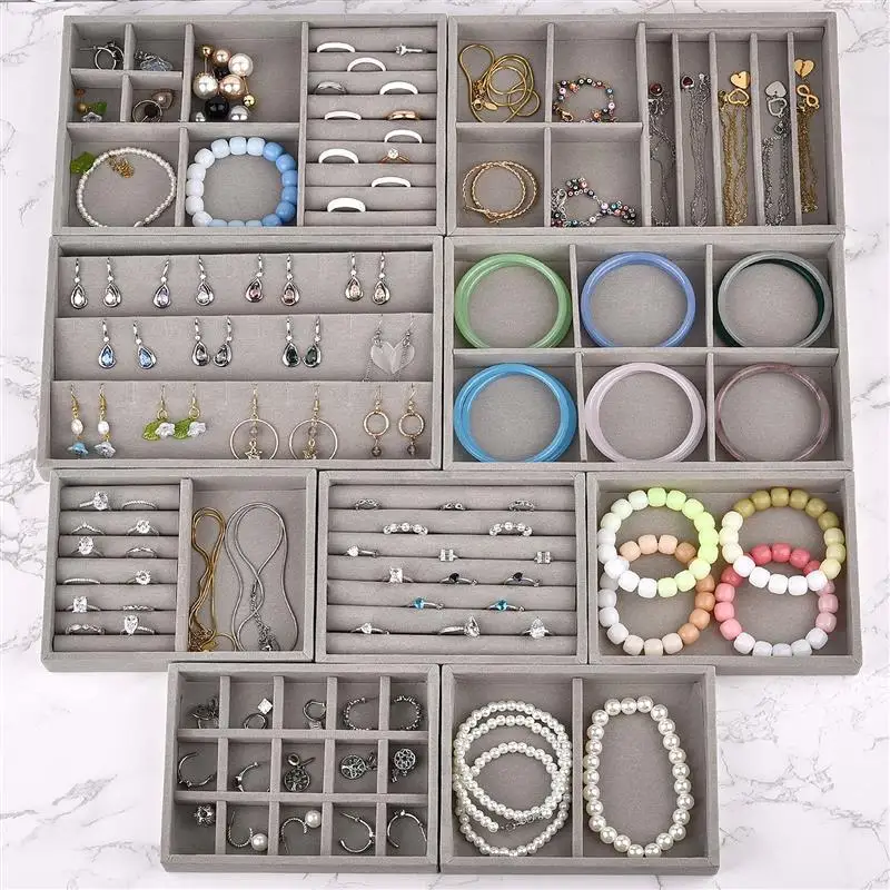 Hot New Portable Velvet Jewelry Ring Jewelry Display Organizer Box Tray Holder Earring Jewelry Storage Case Showcase Wholesale