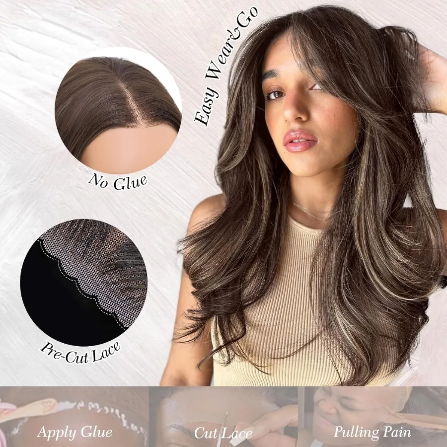 WECAN براون مختلط شقراء غلويليس شعر مستعار الاصطناعية الدانتيل الجبهة الباروكات 13x4 قبل قطعها قبل قطع شقراء تسليط الضوء على شعر مستعار متموج للطبيعة