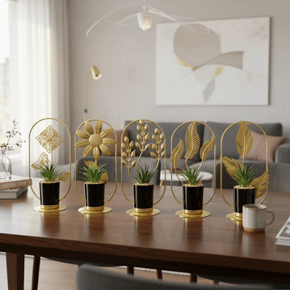 

Wrought Iron Stand Metal Potted Ornaments Glass Flower Pot Nordic Style Artificial Succulent Geometric Shape Decorative