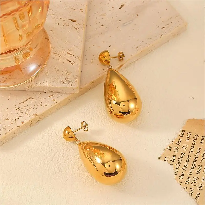 Modische, minimalistische, glänzende Ohrringe aus Edelstahl mit halbkugelförmigen Wassertropfen-Anhängern, Schmuck für Damen, wasserdicht, Geschenkidee – Detail 4