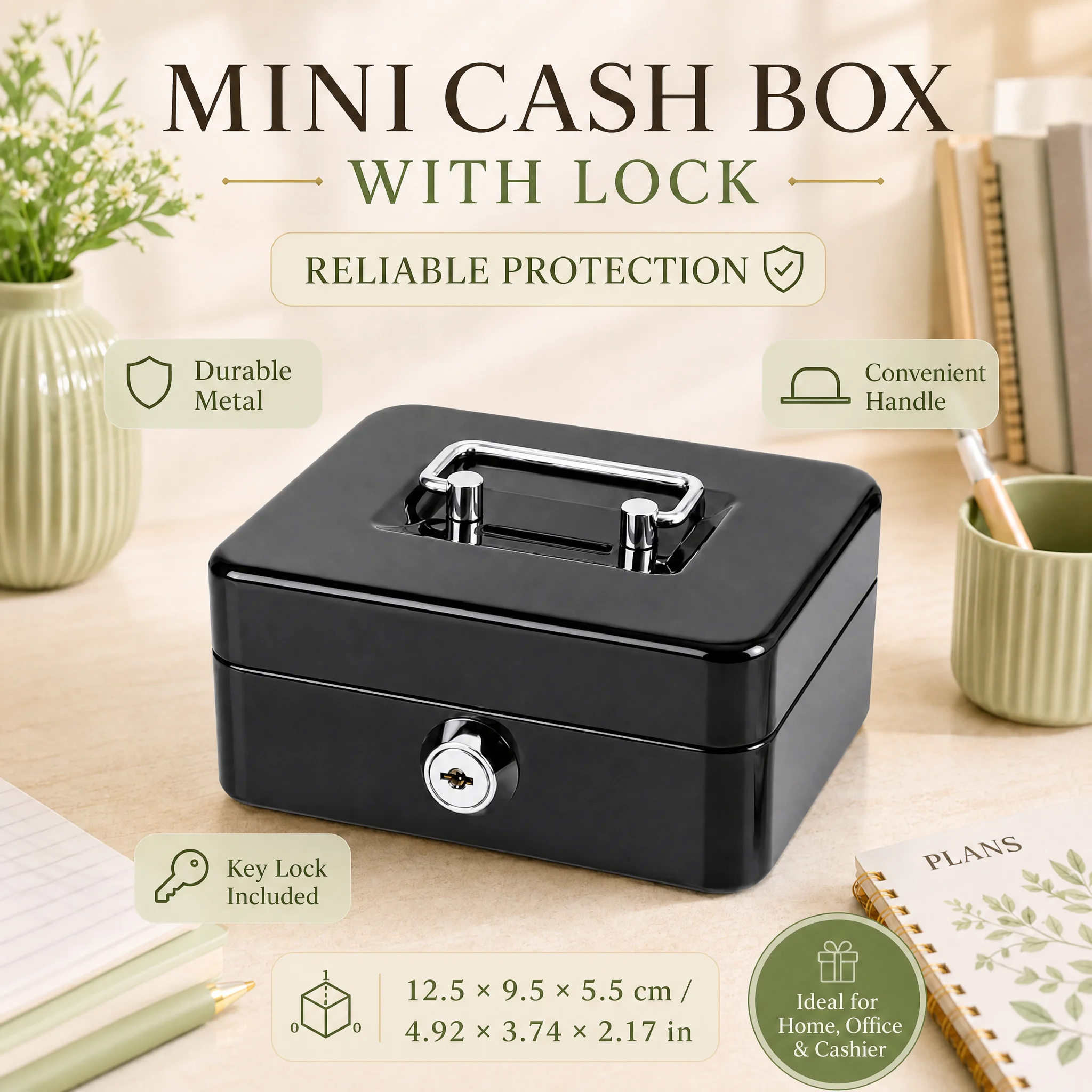 Steel Cash Box Key Mini Safe Lock Box Key Locker Money Bank Security Box Storage Hidden Money Coin Cash Jewellery Carry Box