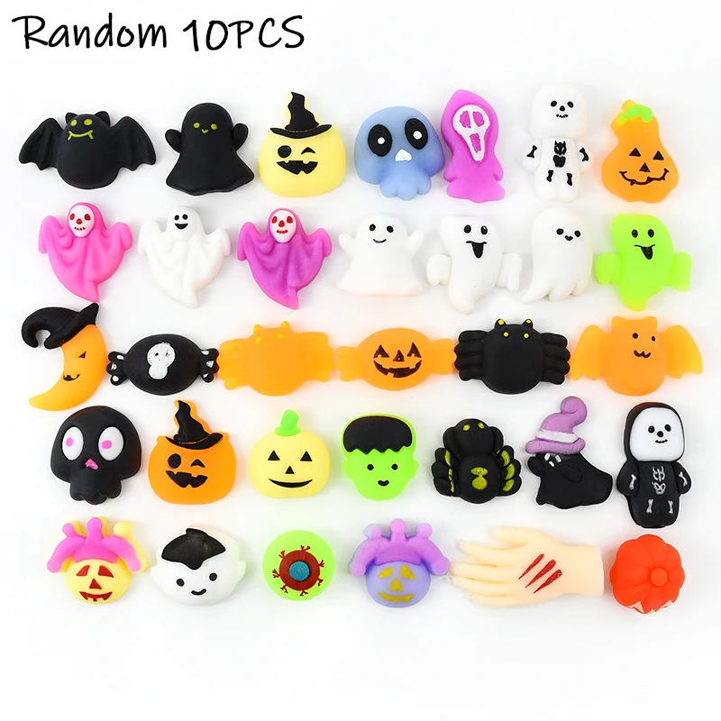 10Pcs Halloween Pumpkin Ghost Decompression Toy 3D Pinch Compression Squeeze Toy Halloween Party Decorations Kid Gifts