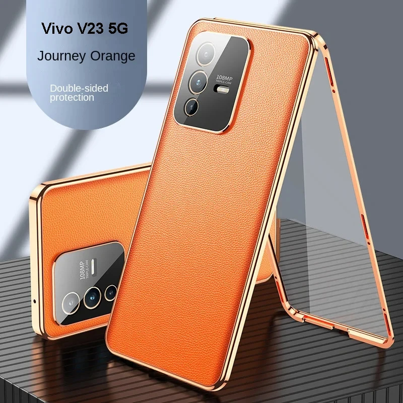 Vivo V23 VivoV23 5G V2130 Case 360 Full Protection Clear Front Glass Case with Back PU Leather Hard Cover for Vivo V23 5G V2130