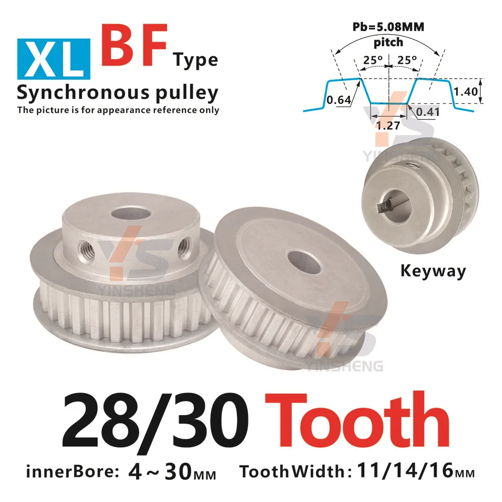 XL Type 28T 30 Tooth CNC Machine Synchronous Belt Pulley Alloy DIY 3D Parts with Keyway Bore 4-30MM Tooth Width 11/14/16MM
