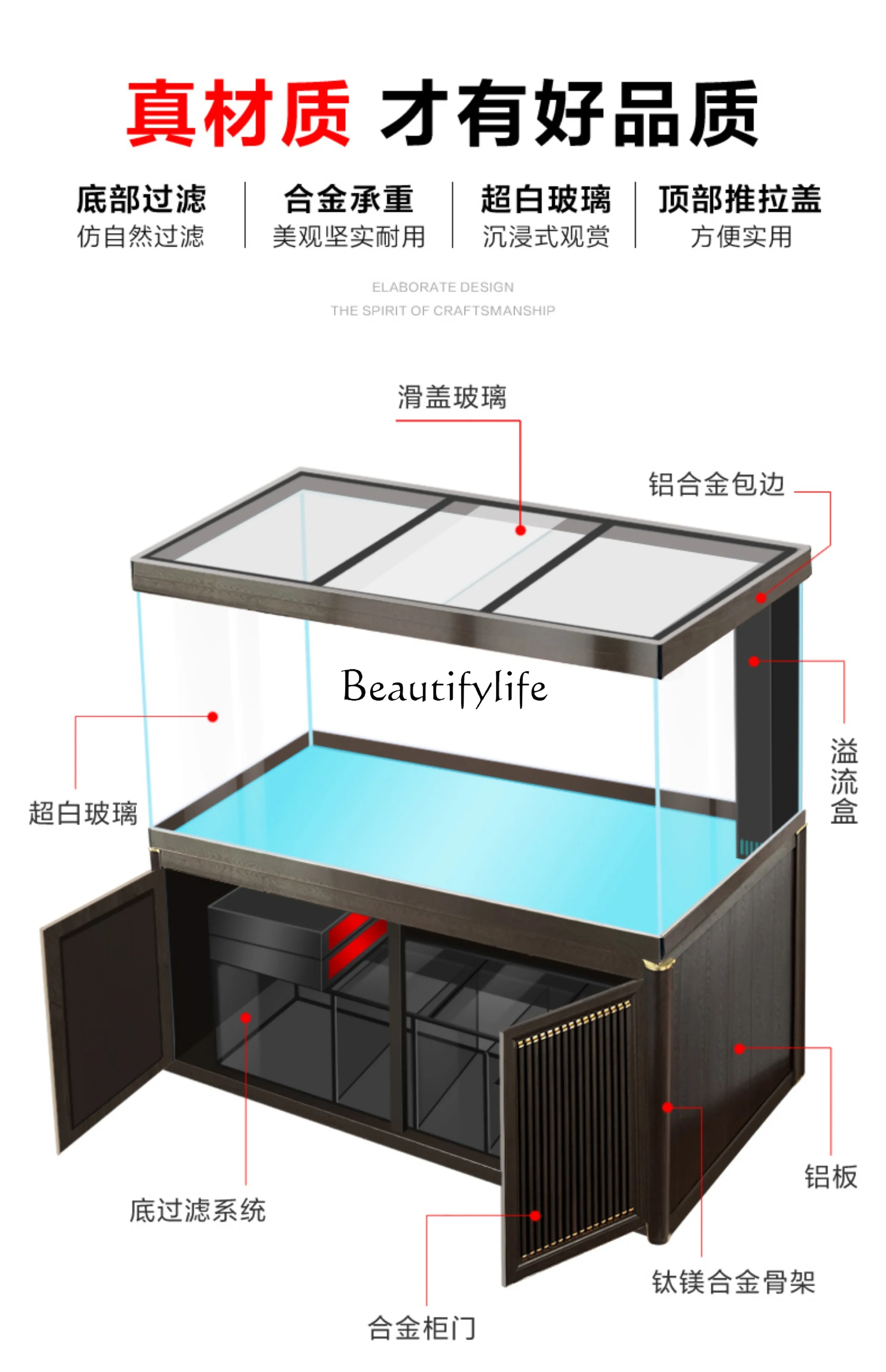 Chinese dragon fish tank company living room ultra-white glass professional grade bottom filter large aquarium