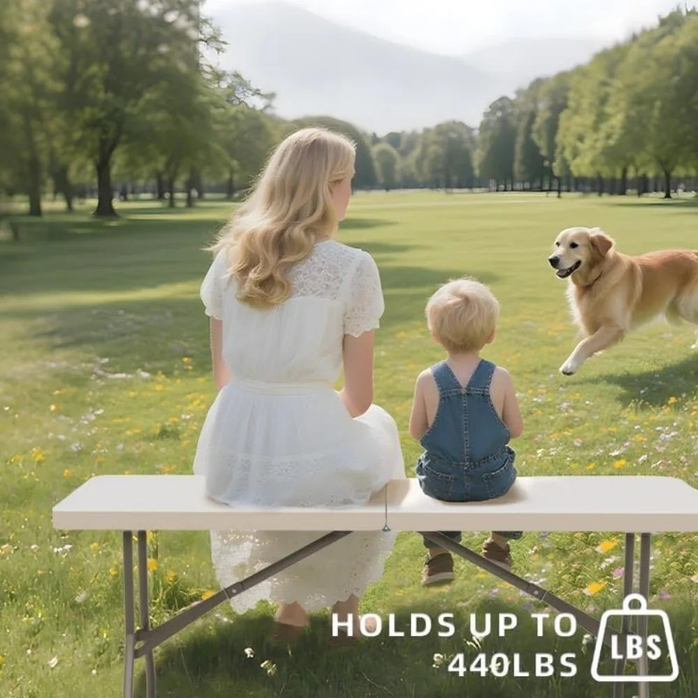 طاولة قابلة للطي شديدة التحمل بطول 6 أقدام بسعة 330 رطل، قوية ومحمولة للتخييم والمناسبات الخارجية