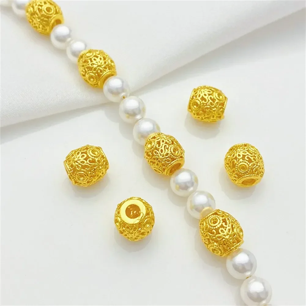 الرمال الذهب نمط جوفاء من خلال ثقب الخرز فضفاض الخرز اليدوية سوار ذاتي الصنع قلادة مجوهرات المواد الملحقات #3