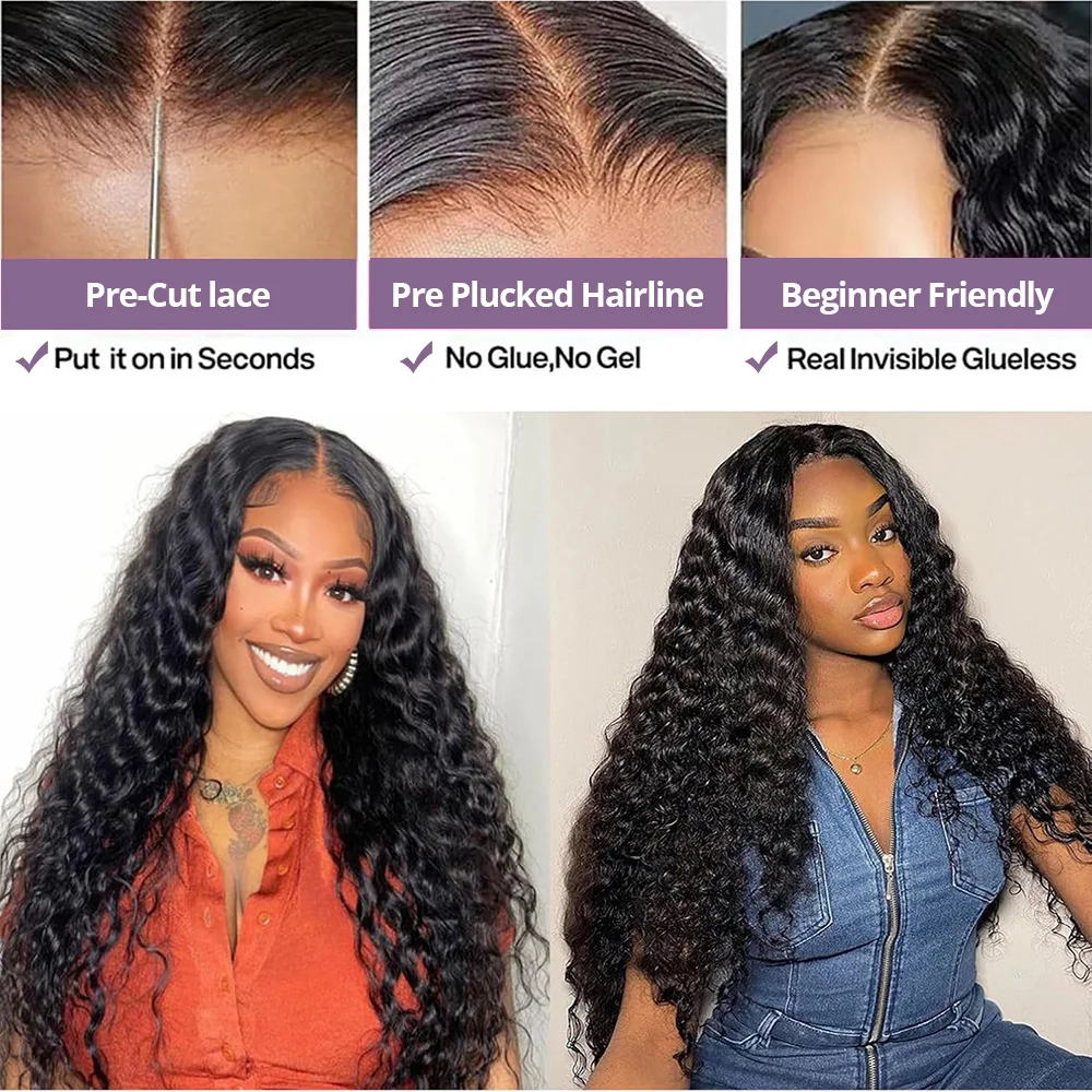 Wig Rambut Asli Wanita Model Loose Deep Wave 13×4 Tanpa Lem, Wig Rambut Asli Siap Pakai, Pre Plucked, Rambut Mentah Vietnam