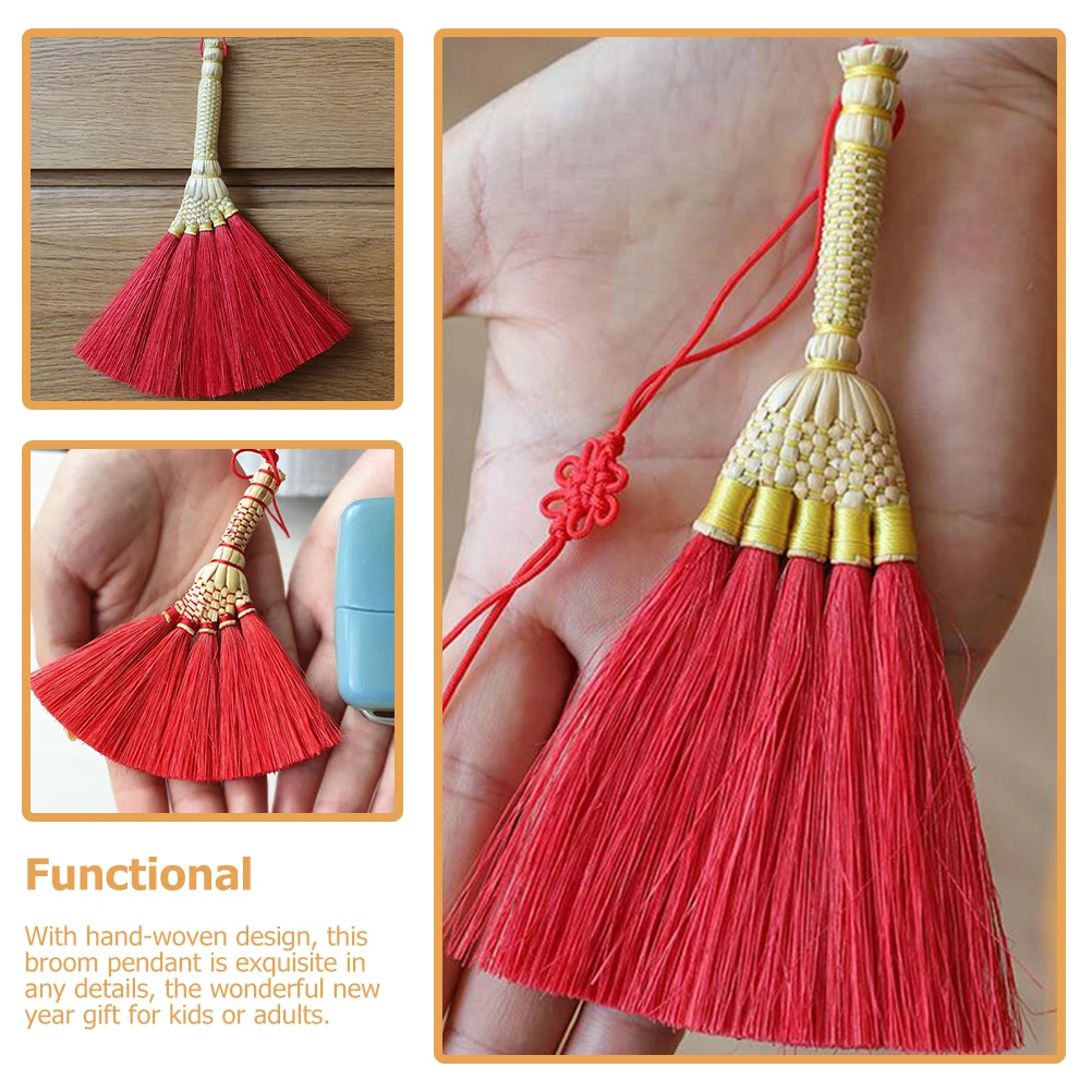 

Small Red Broom Pendant Hand-woven Decorative Hanging Ornaments Kids New Year Festival Supplies Chinese Style Craft Mini Broom