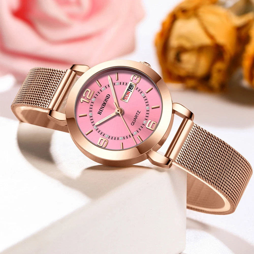 Women Watches Stainless Steel Waterproof Quartz Wristwatch Luminous Day Date Display Female Clock Gold Fashion Dress Ladies Hour