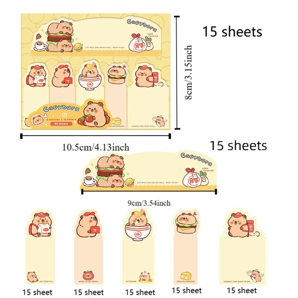 ตัวอักษร Capybara แท็บดัชนี Self กาว 90 แผ่นการ์ตูน Sticky Notes Multi-Purpose To Do List กระดาษข้อความเครื่องเขียน