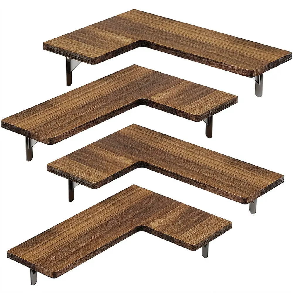 Rustic Wood Floating Shelves Wall Mounted Storage Rack For Kitchen Bathroom Living Room Home Display Organizer